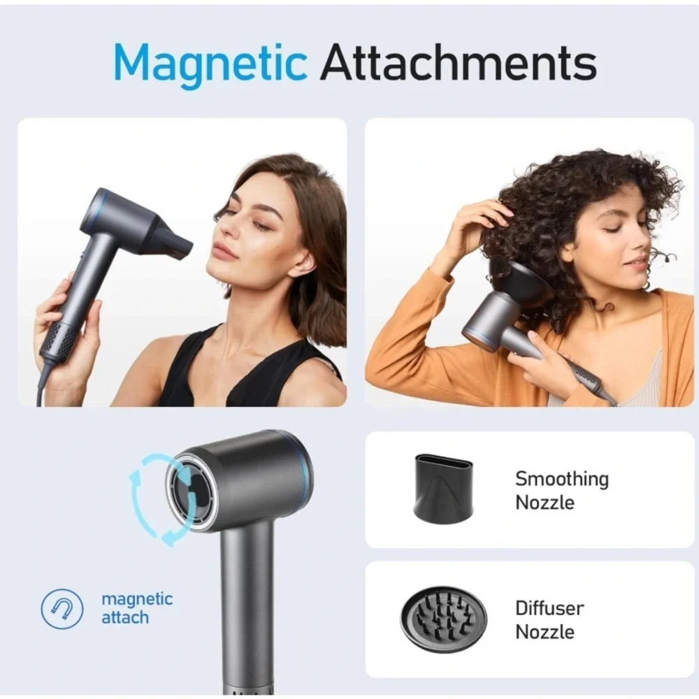 Plasma High-Speed 1400W‎ Hair Dryer with Magnetic Nozzle and Diffuser it#006